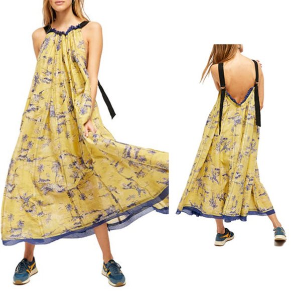 Tropical Toile Raw Hem Maxi Dress Med 